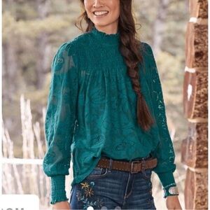 Sundance lined dark green lace top